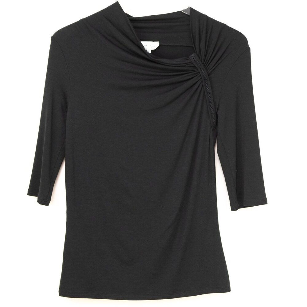MaxMara Asymmetric Twist Neck Blouse Quarter Sleeve Tee Shirt Black Size Medium